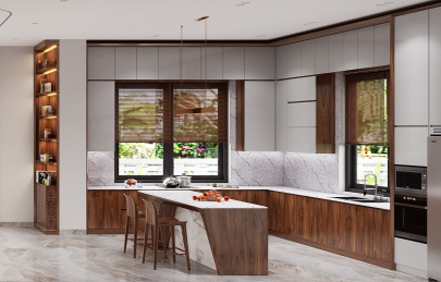 Tủ bếp gỗ óc chó được làm từ công ty Việt Á Đông